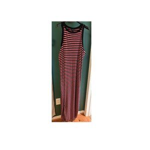 Torrd Super Soft Rib Long Tank Dress- Hot Pink & Black Stripes
